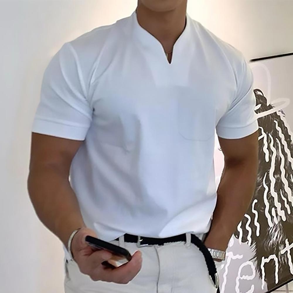 Split V-Neck Short Sleeve T-Shirt for Men