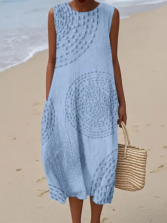 Embroidered Sleeveless Midi Dress for Women