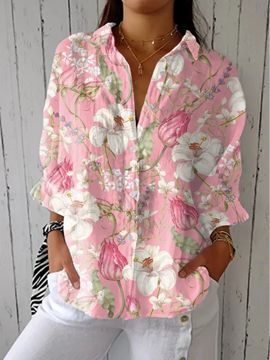 Floral Button-Up Blouse for Women