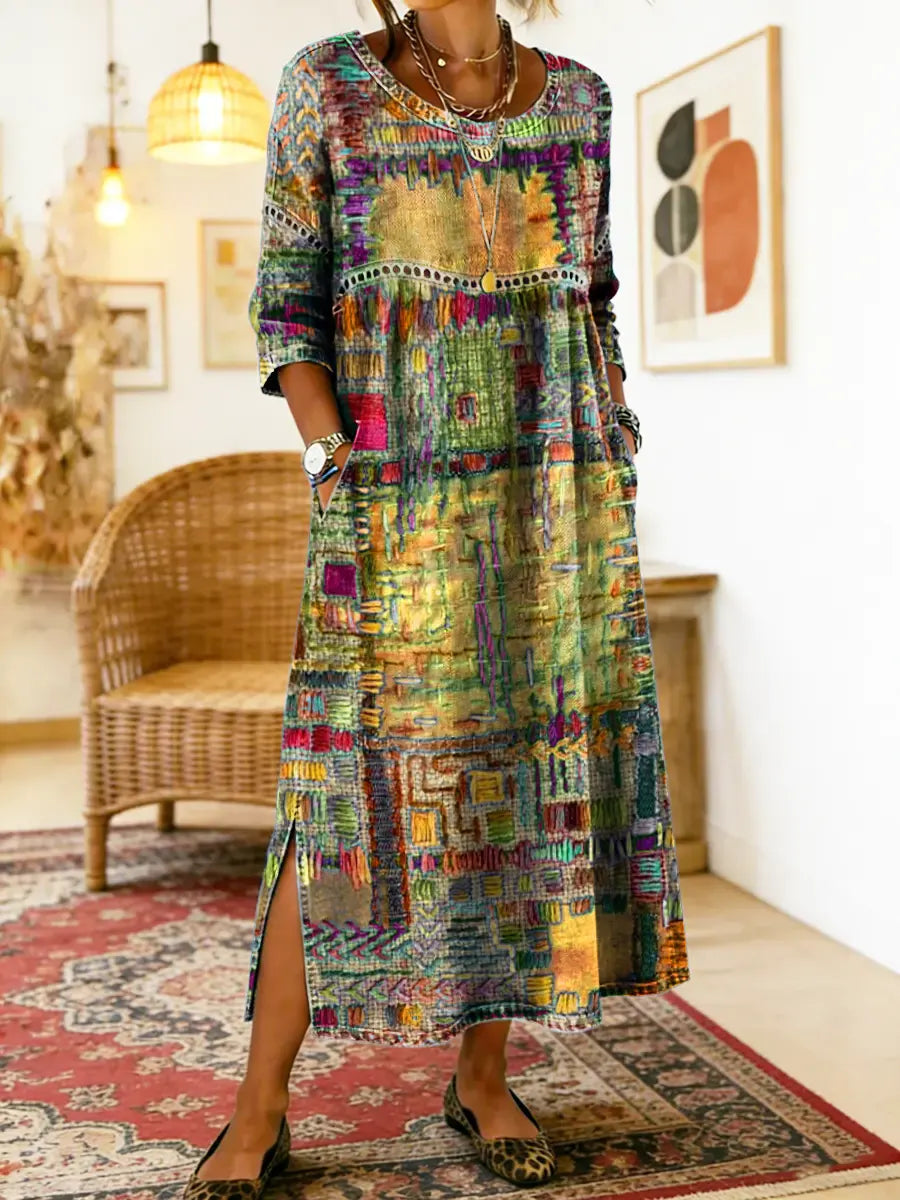 Printed Side Slit Midi Dress for Women