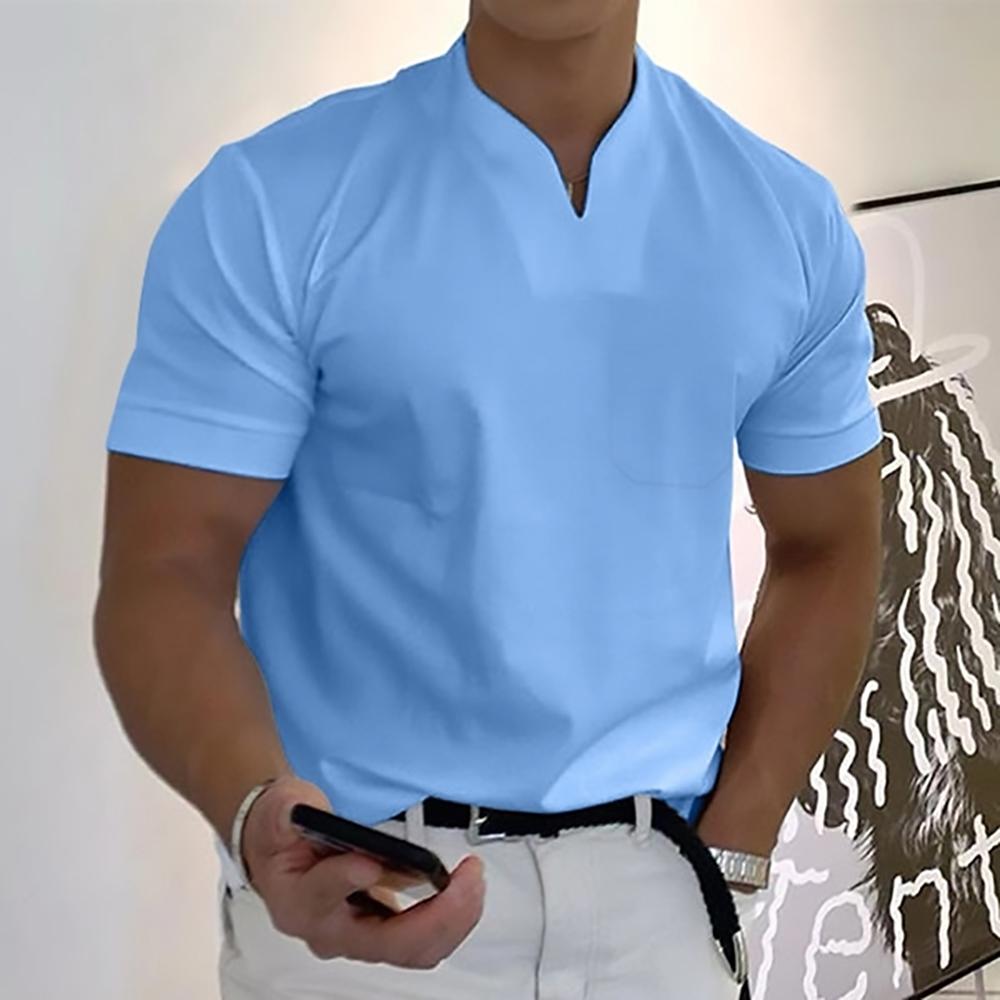 Split V-Neck Short Sleeve T-Shirt for Men