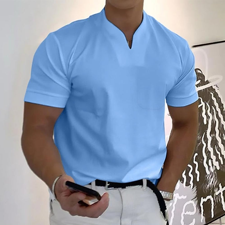 Split V-Neck Short Sleeve T-Shirt for Men