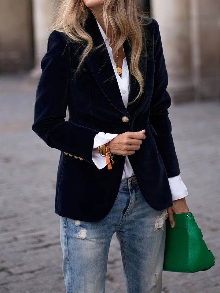 Velvet Single-Button Tailored Blazer for Women
