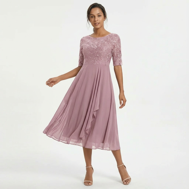 Lace Midi Dress with Half Sleeves for Women