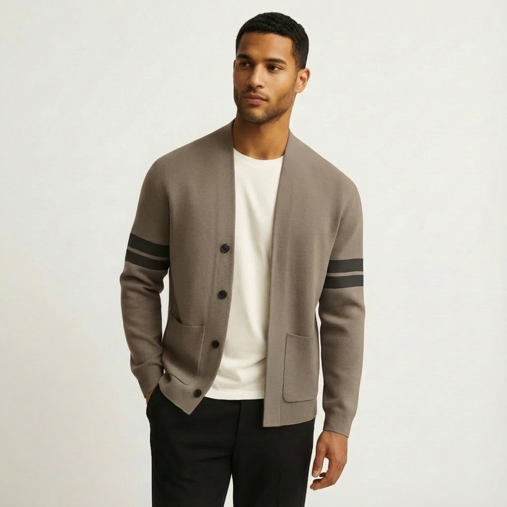 Merino Striped Sleeve Cardigan for Men
