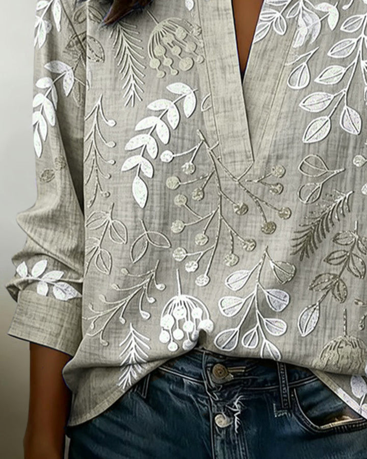 Floral Print V-Neck Blouse for Women