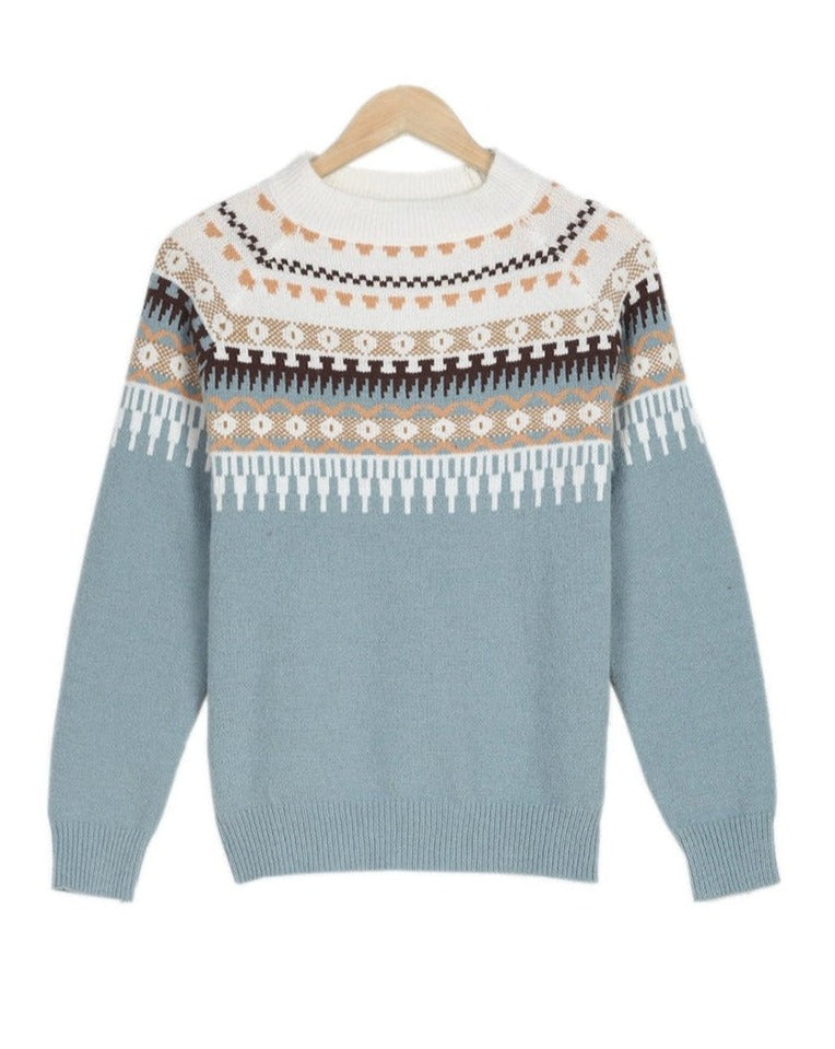 Fair Isle Mock Neck Knit Sweater for Women