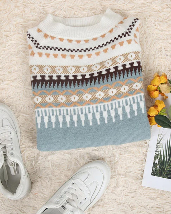 Fair Isle Mock Neck Knit Sweater for Women