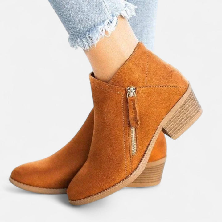 Block Heel Side Zip Ankle Boots for Women