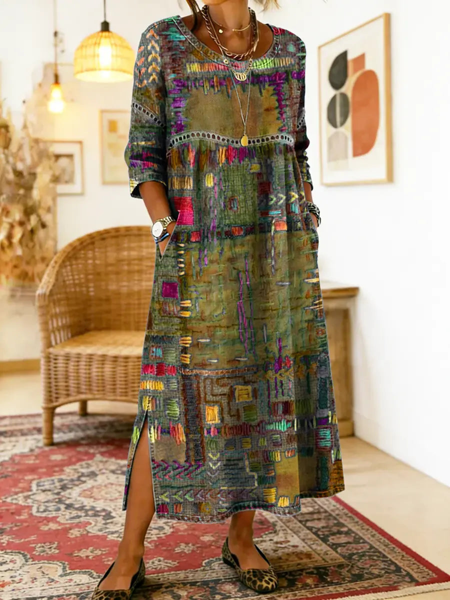 Printed Side Slit Midi Dress for Women