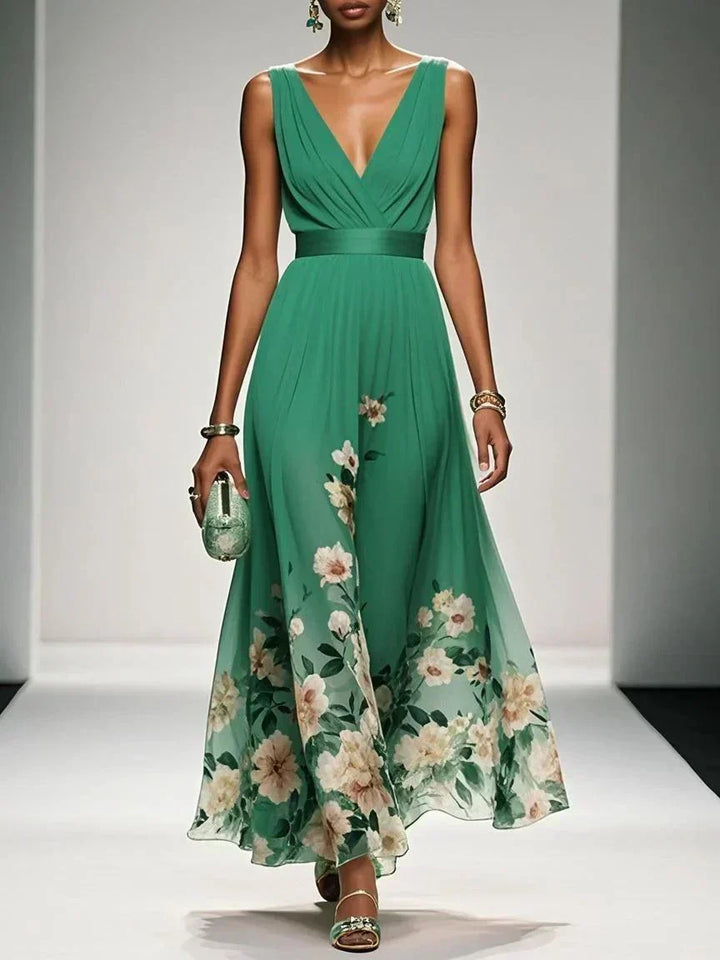 Floral Deep V-Neck Midi Dress for Women