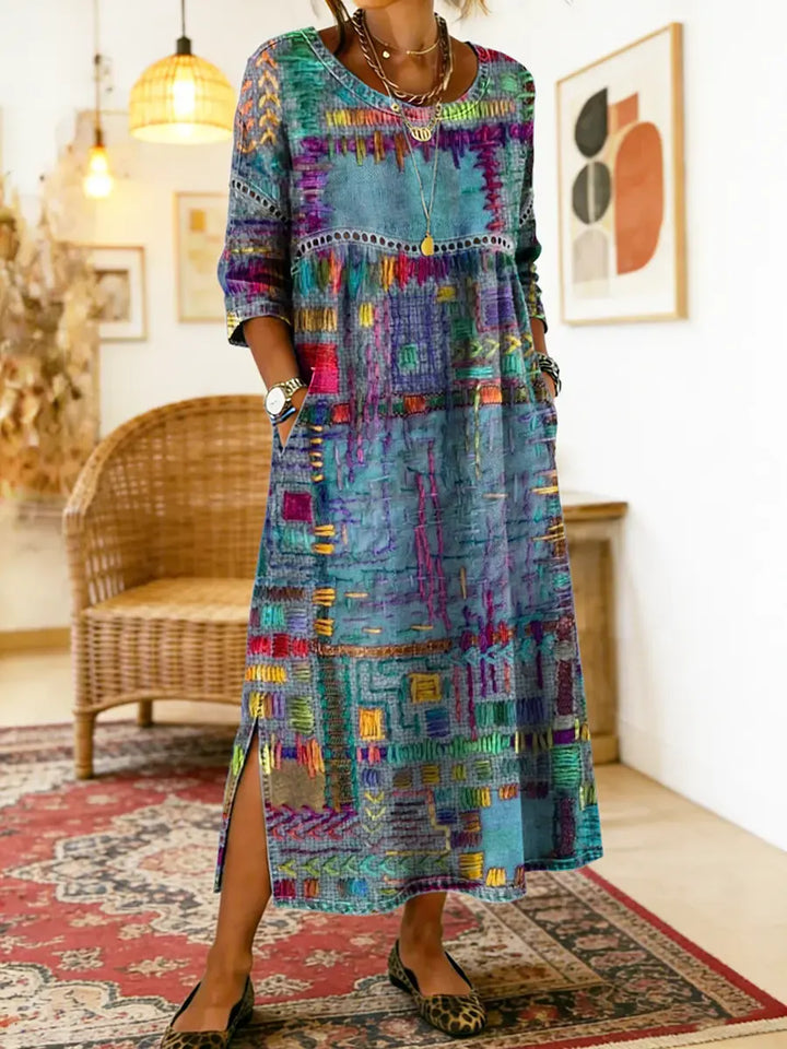 Printed Side Slit Midi Dress for Women