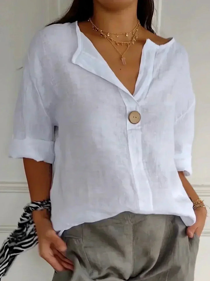 Button-Up Linen Blouse for Women