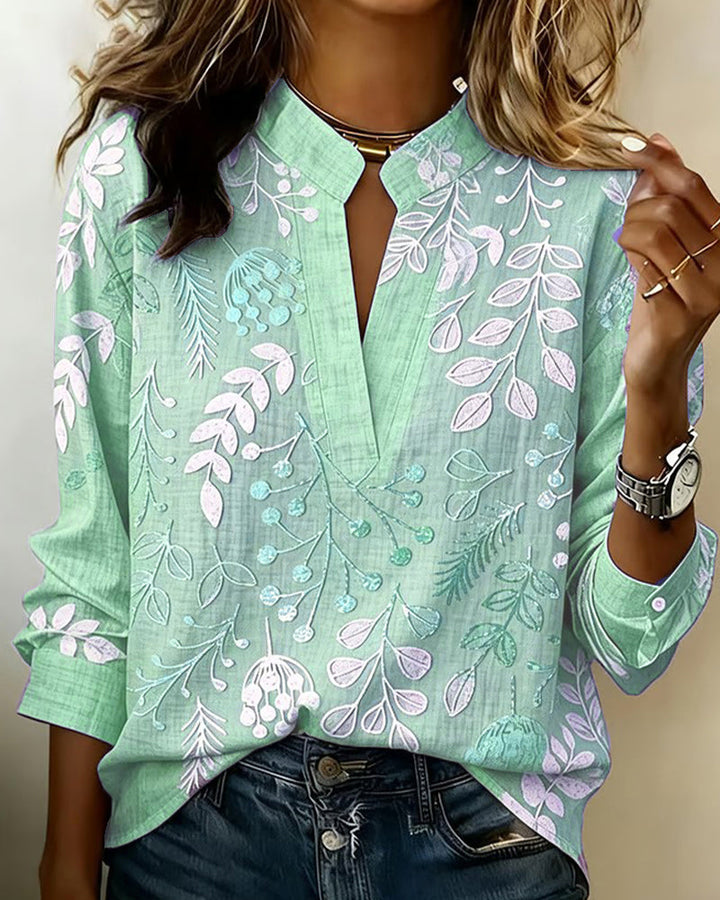 Floral Print V-Neck Blouse for Women