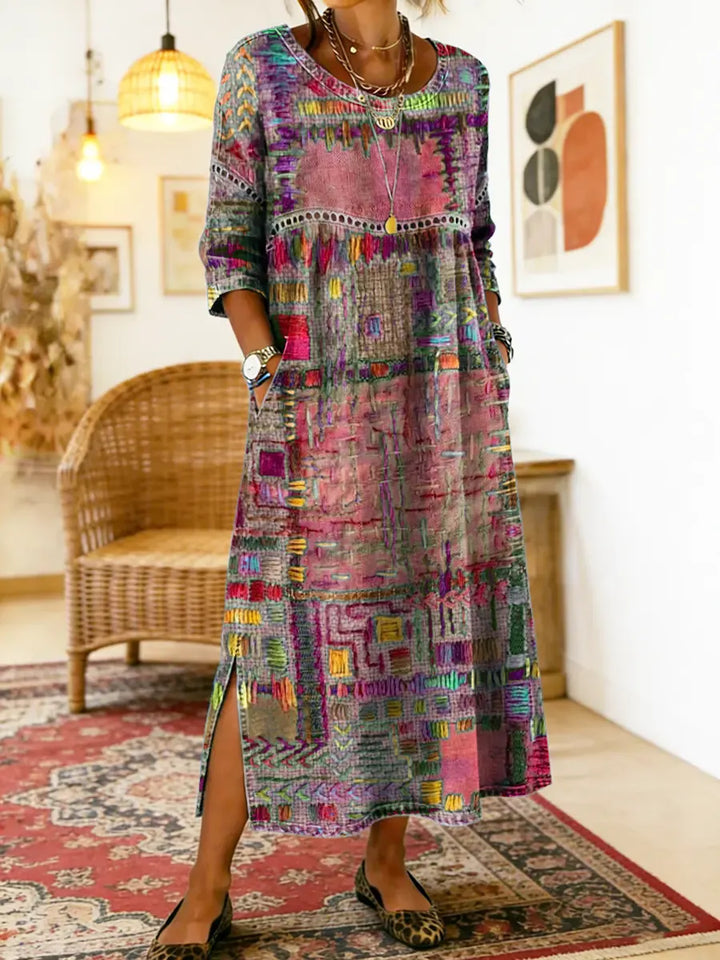 Printed Side Slit Midi Dress for Women
