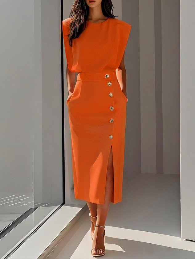 Sleeveless Button-Front Midi Dress for Women