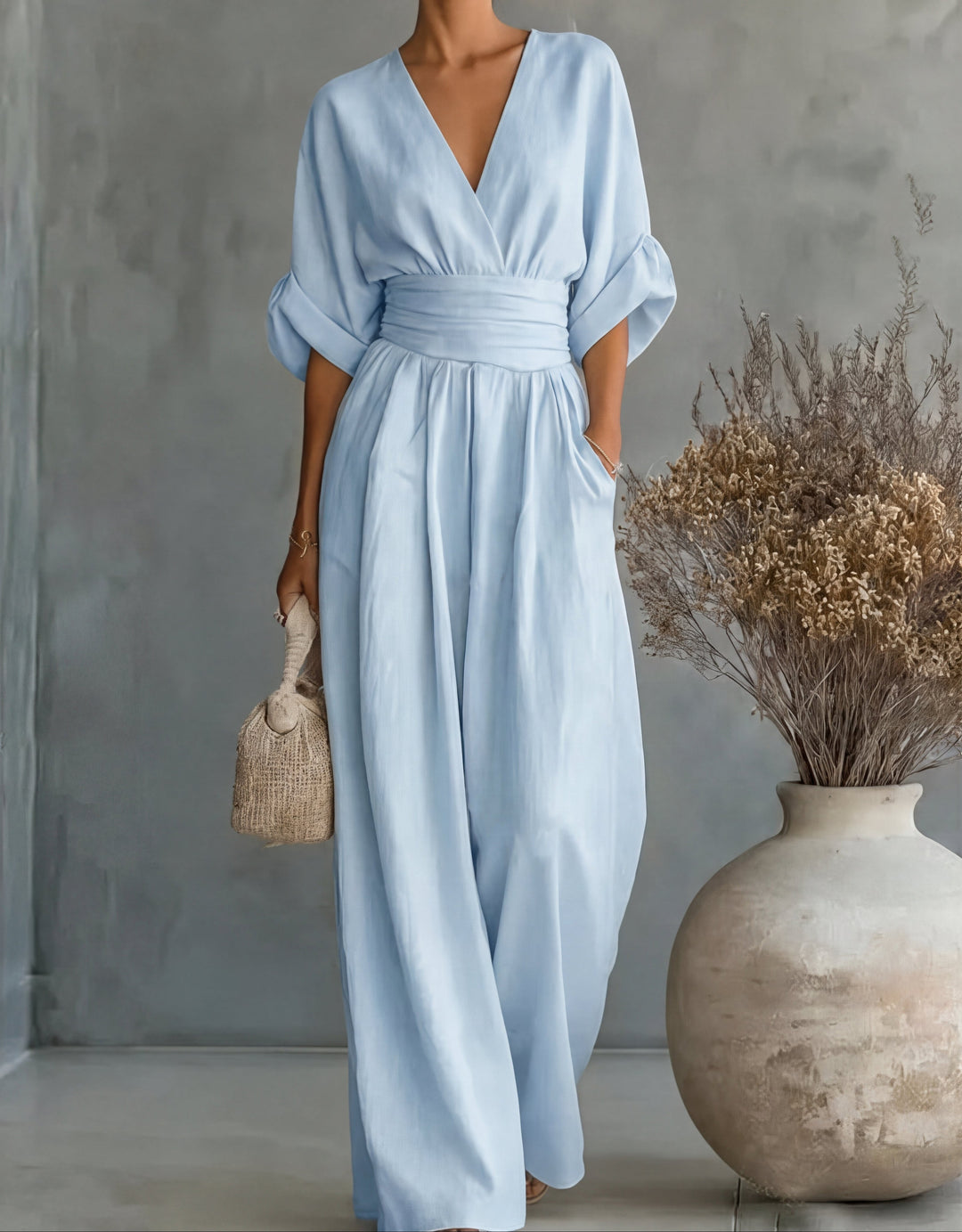 Wrap Neck Wide Leg Jumpsuit for Women