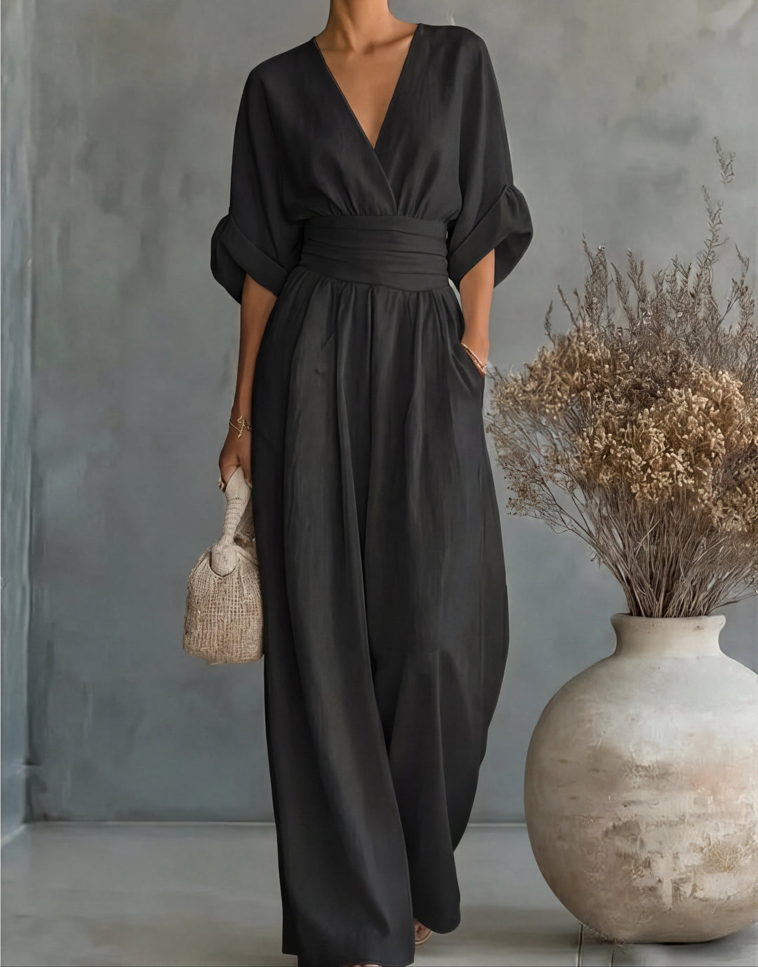 Wrap Neck Wide Leg Jumpsuit for Women
