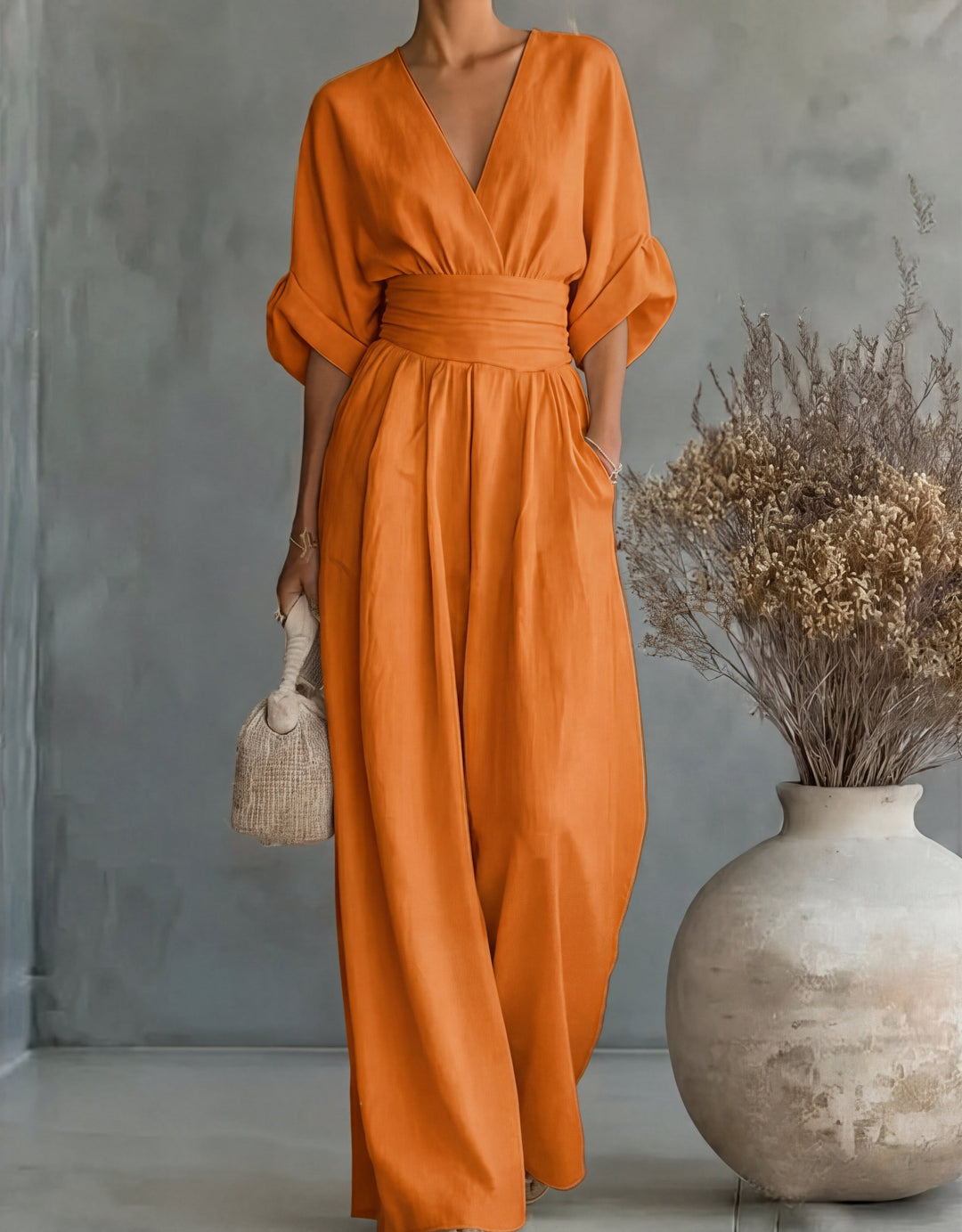 Wrap Neck Wide Leg Jumpsuit for Women