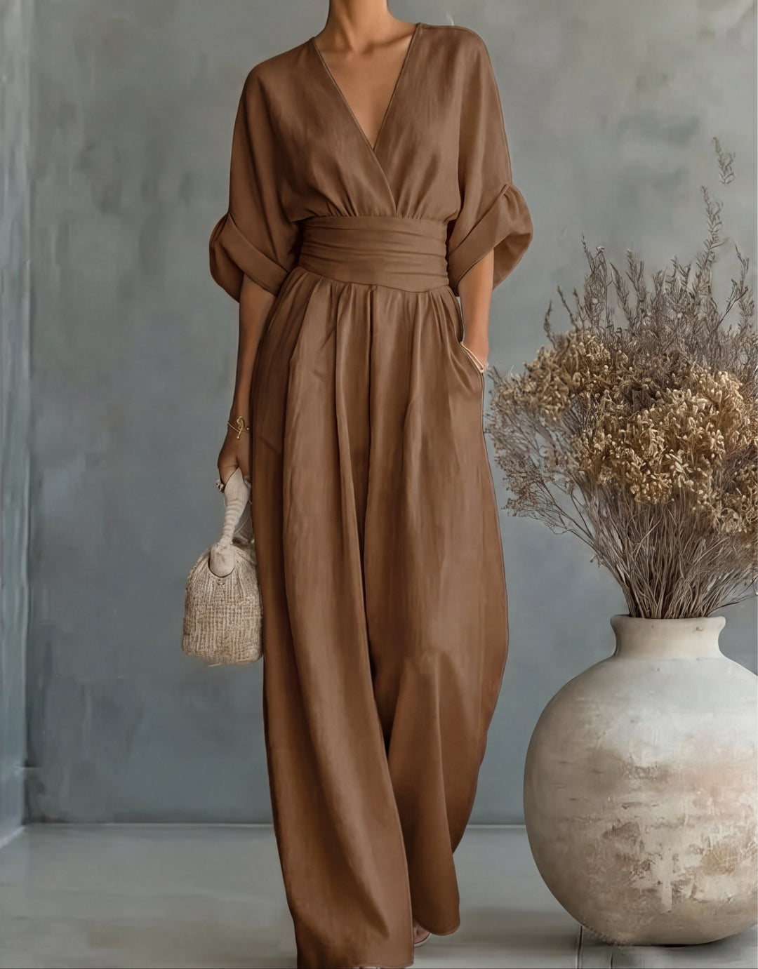 Wrap Neck Wide Leg Jumpsuit for Women