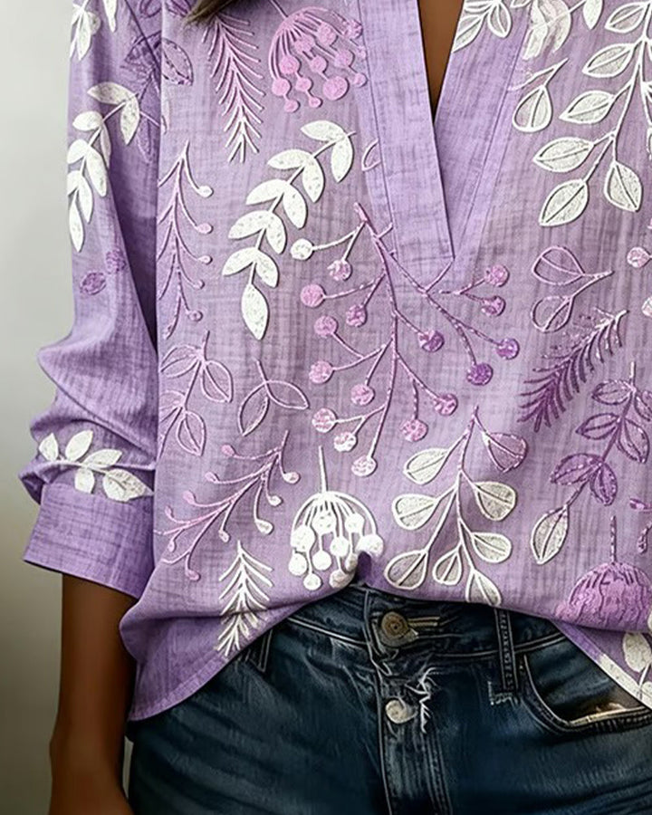 Floral Print V-Neck Blouse for Women