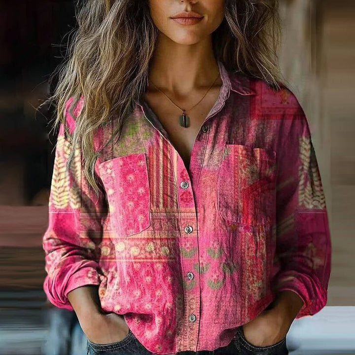 Printed Long Sleeve Button-Up Shirt for Women