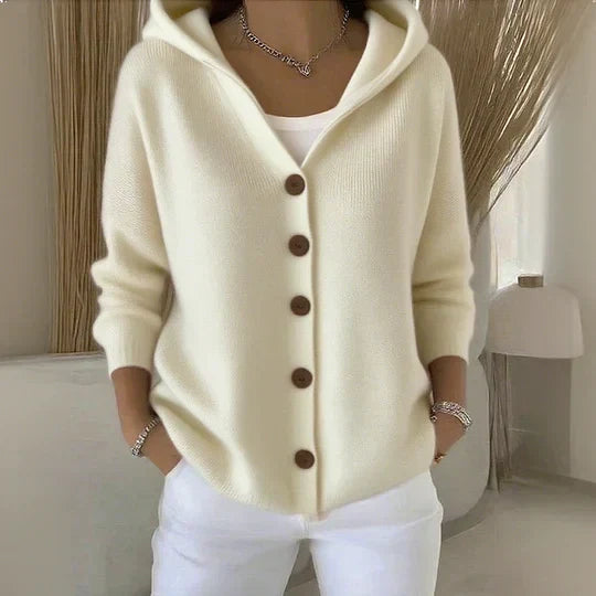Hooded Button-Front Knit Cardigan for Women