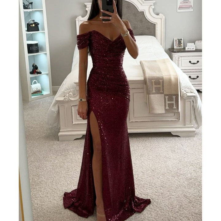 Off-Shoulder Slit Maxi Dress for Women
