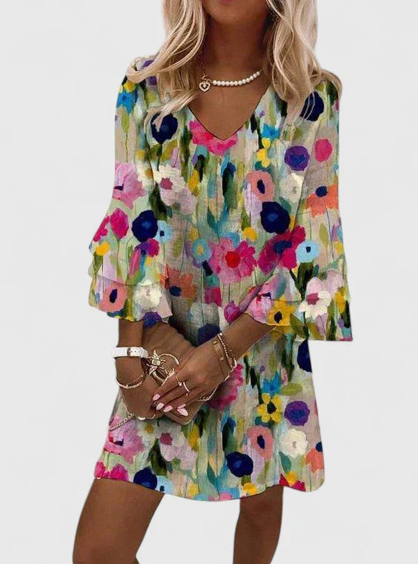Floral V-Neck Mini Dress for Women