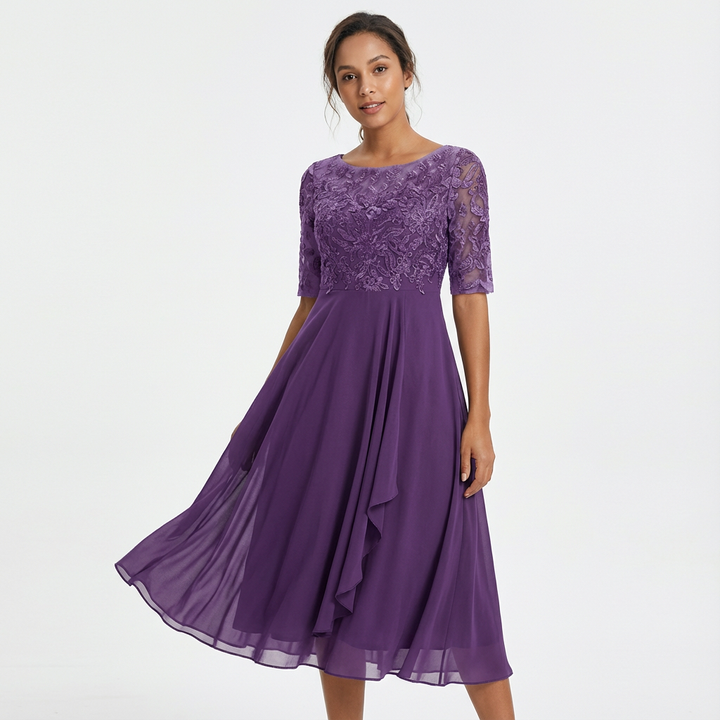 Lace Midi Dress with Half Sleeves for Women