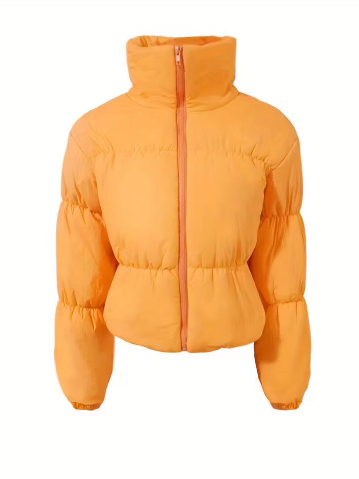 Quilted Zip-Up Padded High Collar Jacket for Women