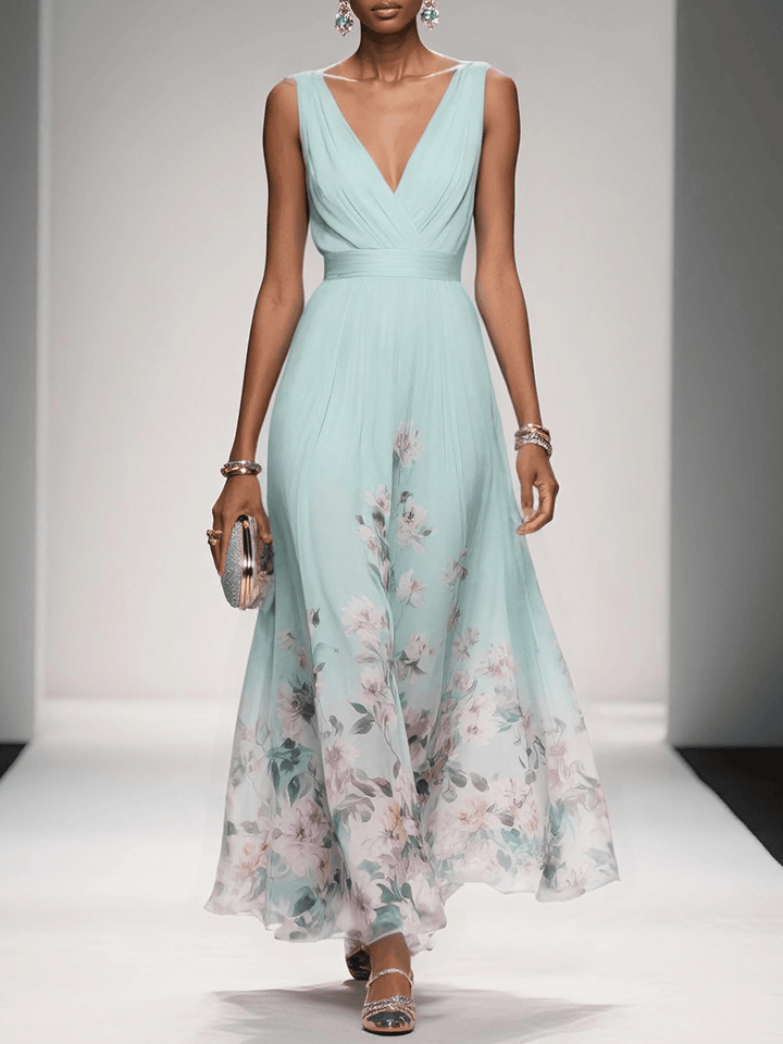 Floral Deep V-Neck Midi Dress for Women