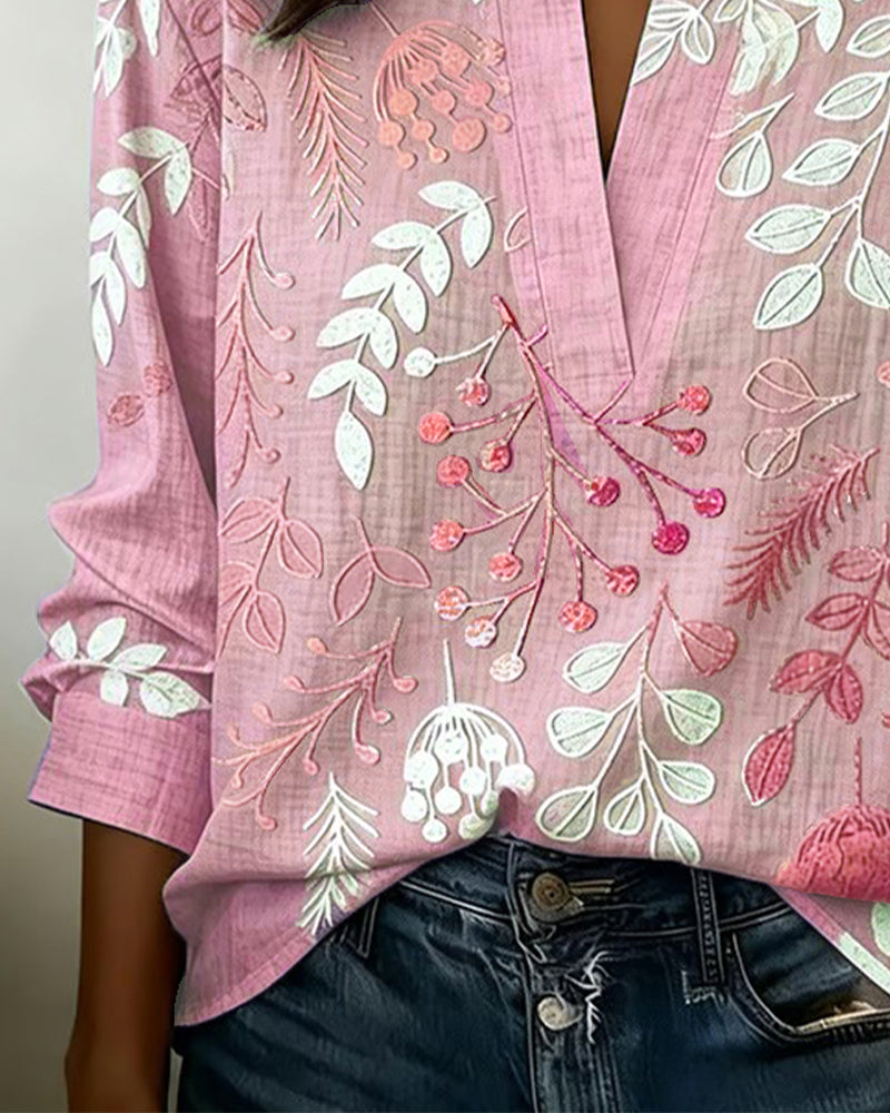 Floral Print V-Neck Blouse for Women