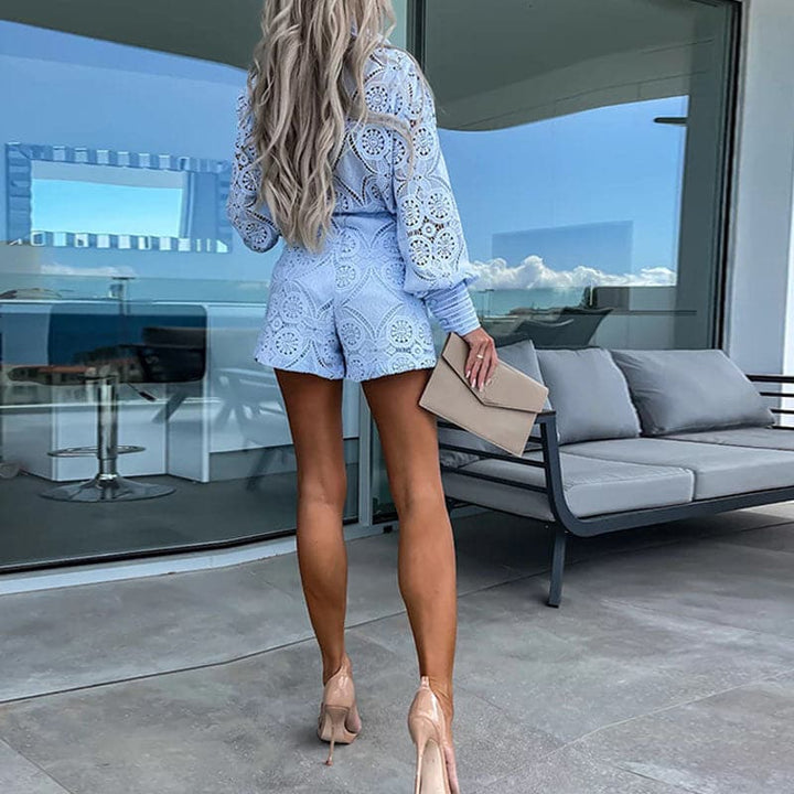 Embroidered Lace Top and Shorts Set for Women