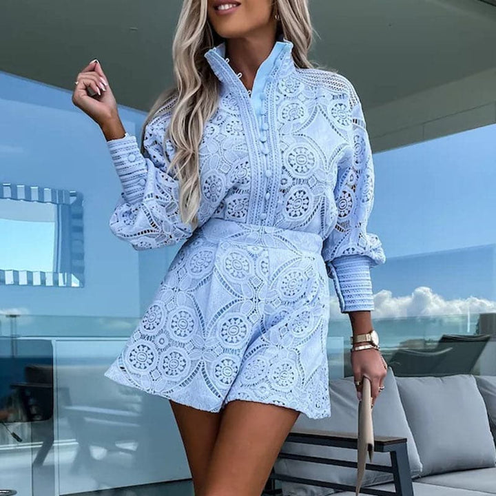 Embroidered Lace Top and Shorts Set for Women