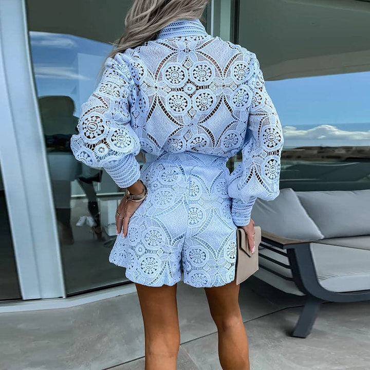 Embroidered Lace Top and Shorts Set for Women