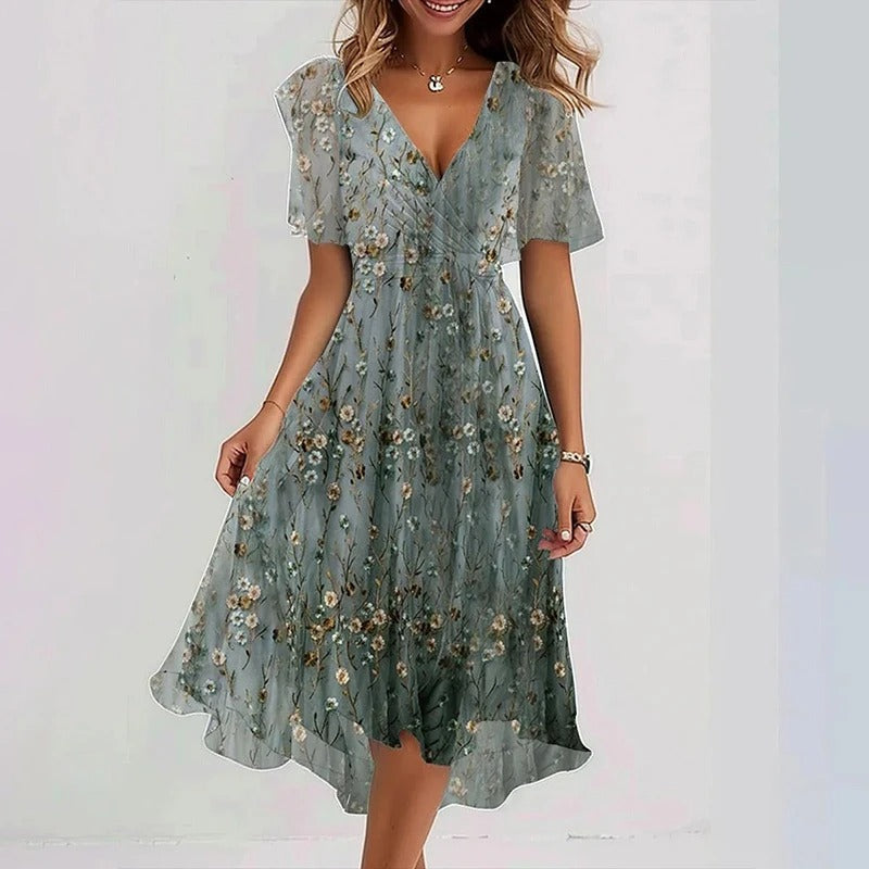 Floral V Neck Midi Dress for Women