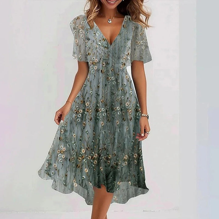 Floral V Neck Midi Dress for Women