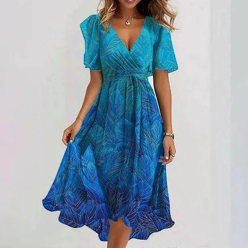 Floral V Neck Midi Dress for Women