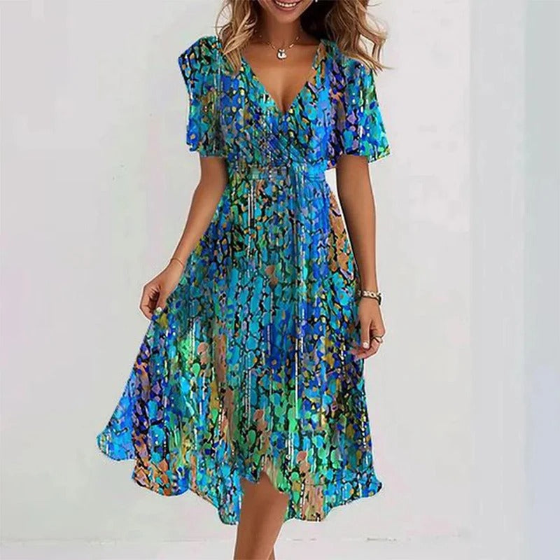 Floral V Neck Midi Dress for Women