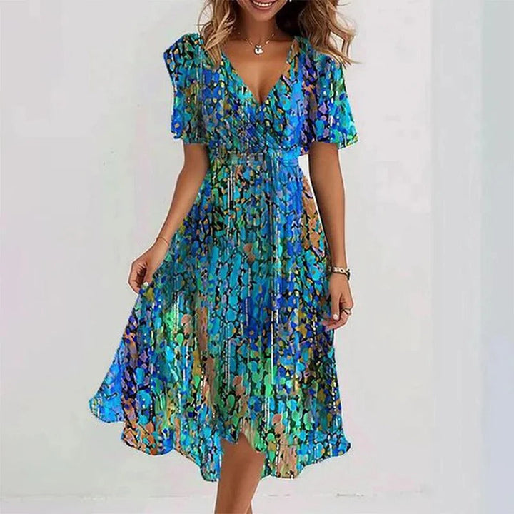 Floral V Neck Midi Dress for Women
