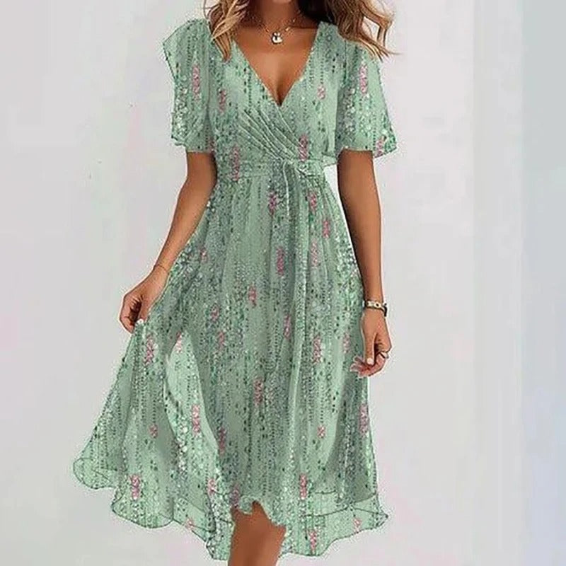Floral V Neck Midi Dress for Women