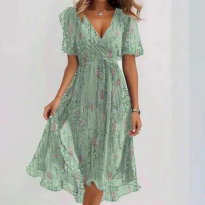 Floral V Neck Midi Dress for Women