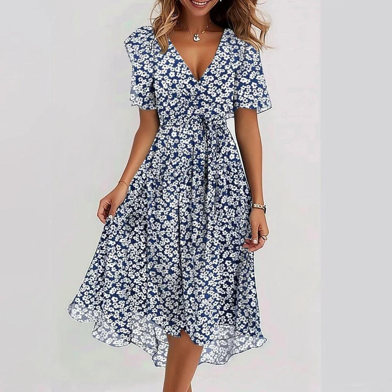 Floral V Neck Midi Dress for Women