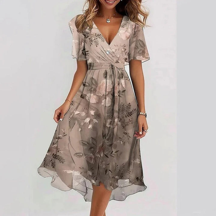 Floral V Neck Midi Dress for Women