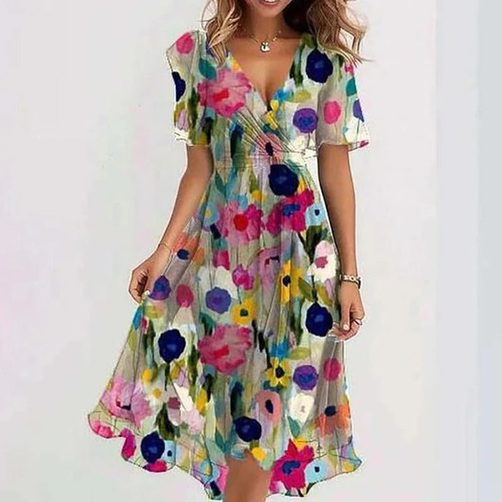 Floral V Neck Midi Dress for Women