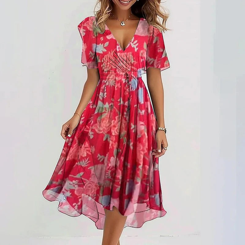 Floral V Neck Midi Dress for Women