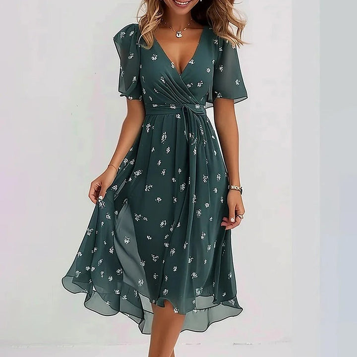 Floral V Neck Midi Dress for Women