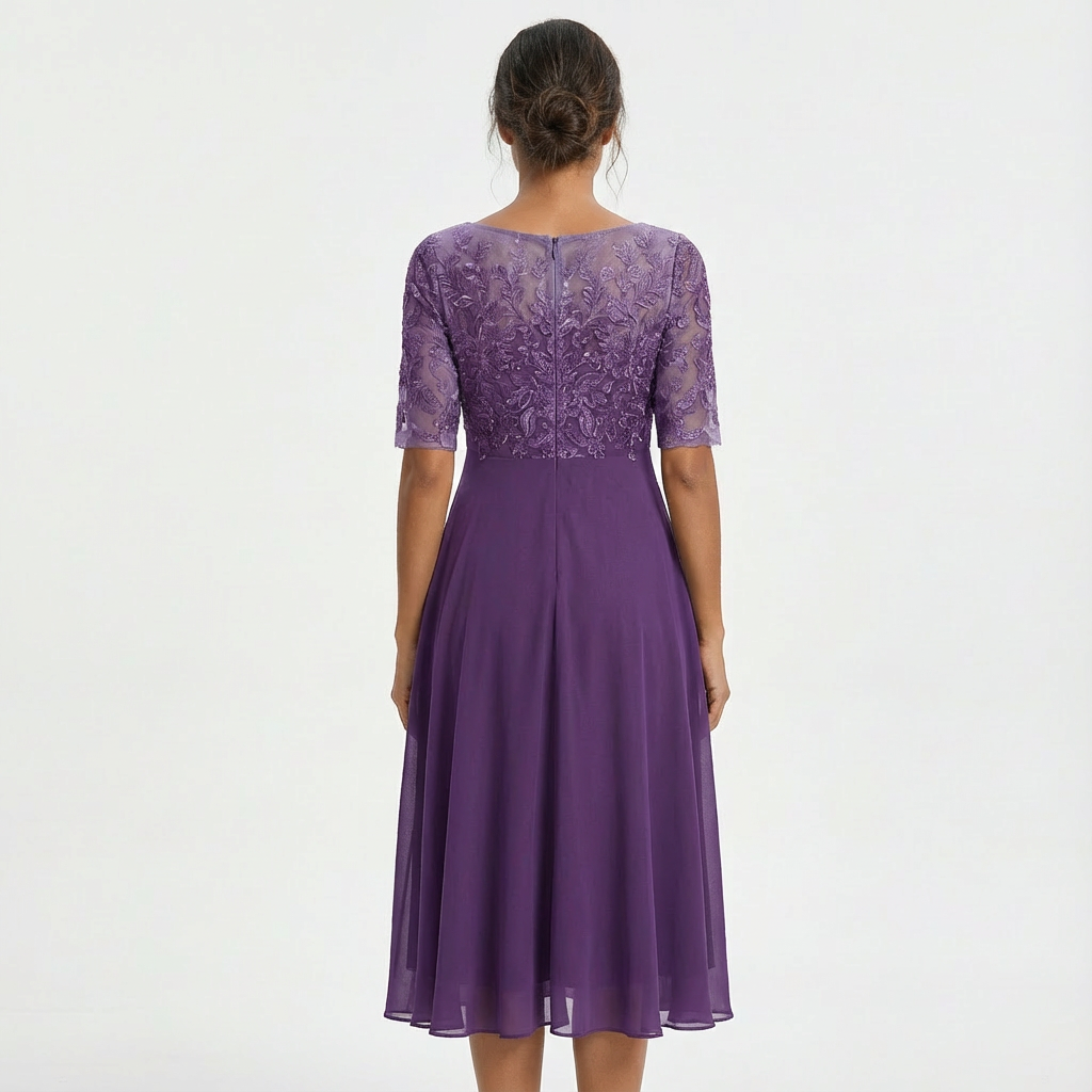 Lace Midi Dress with Half Sleeves for Women