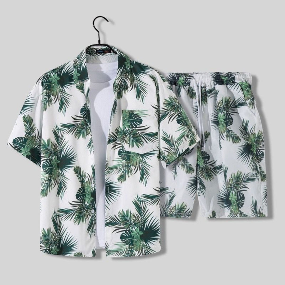 Tropical Print Shirt and Shorts Set for Men
